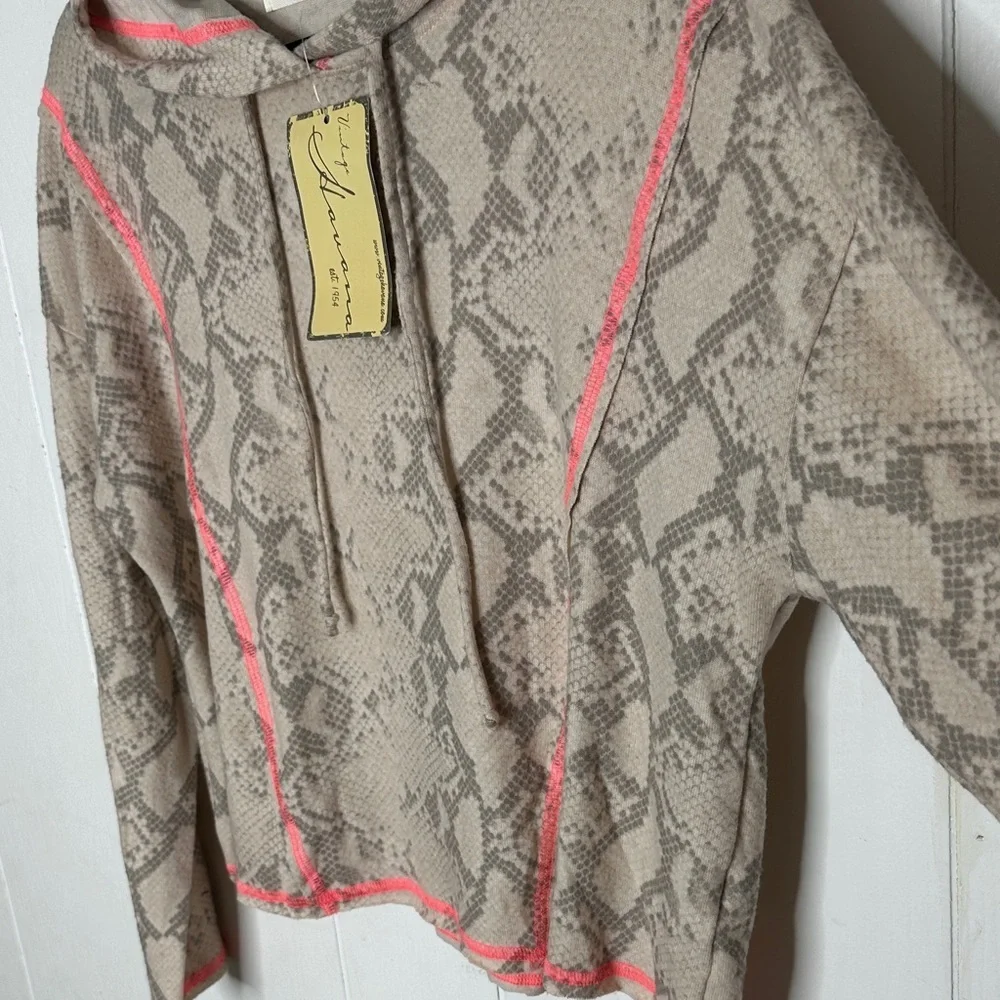 Vintage Havana Snake Print Hoodie - Gray and Pink